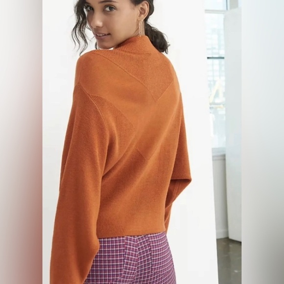 Anthropologie Line & Dot Burnt Orange Lala Ribbed Chevron Sweater Size Large - Picture 2 of 8